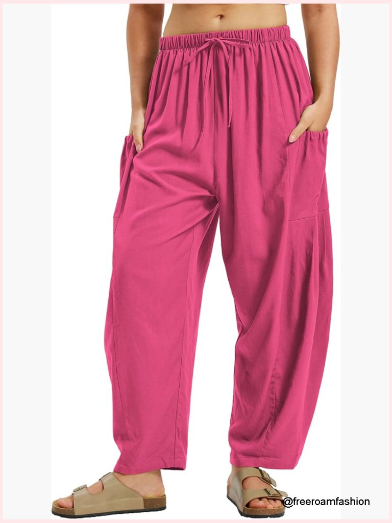 Wide Leg Linen Pants Flowy Casual Beach Travel Palazzo Harem Barrel Pants
